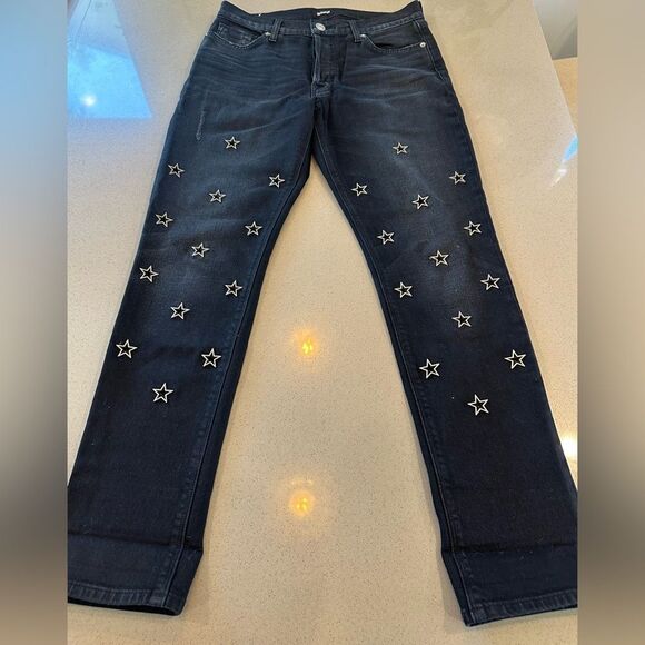 Hudson Riley Crop Relaxed Straight Leg Women's Black Jeans Star Detail Size 27 - Picture 7 of 16